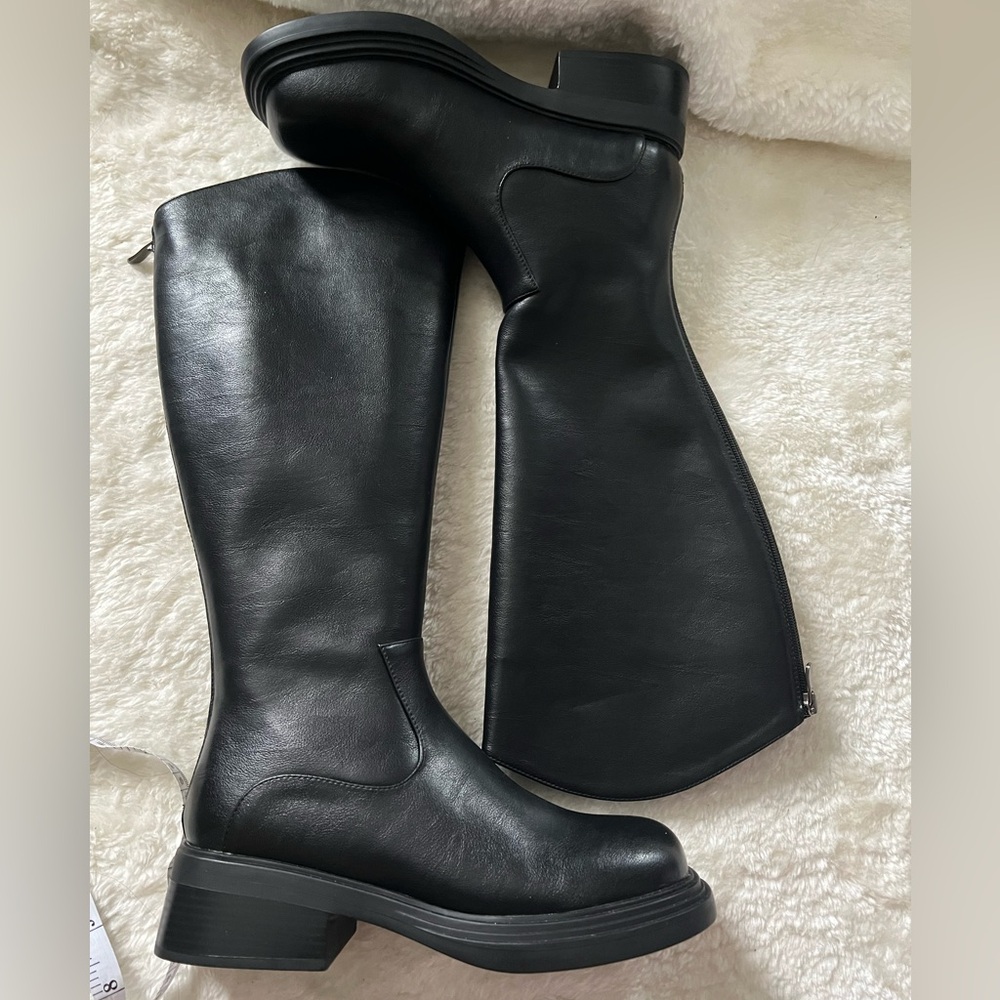 Black Leather Knee-High Boots